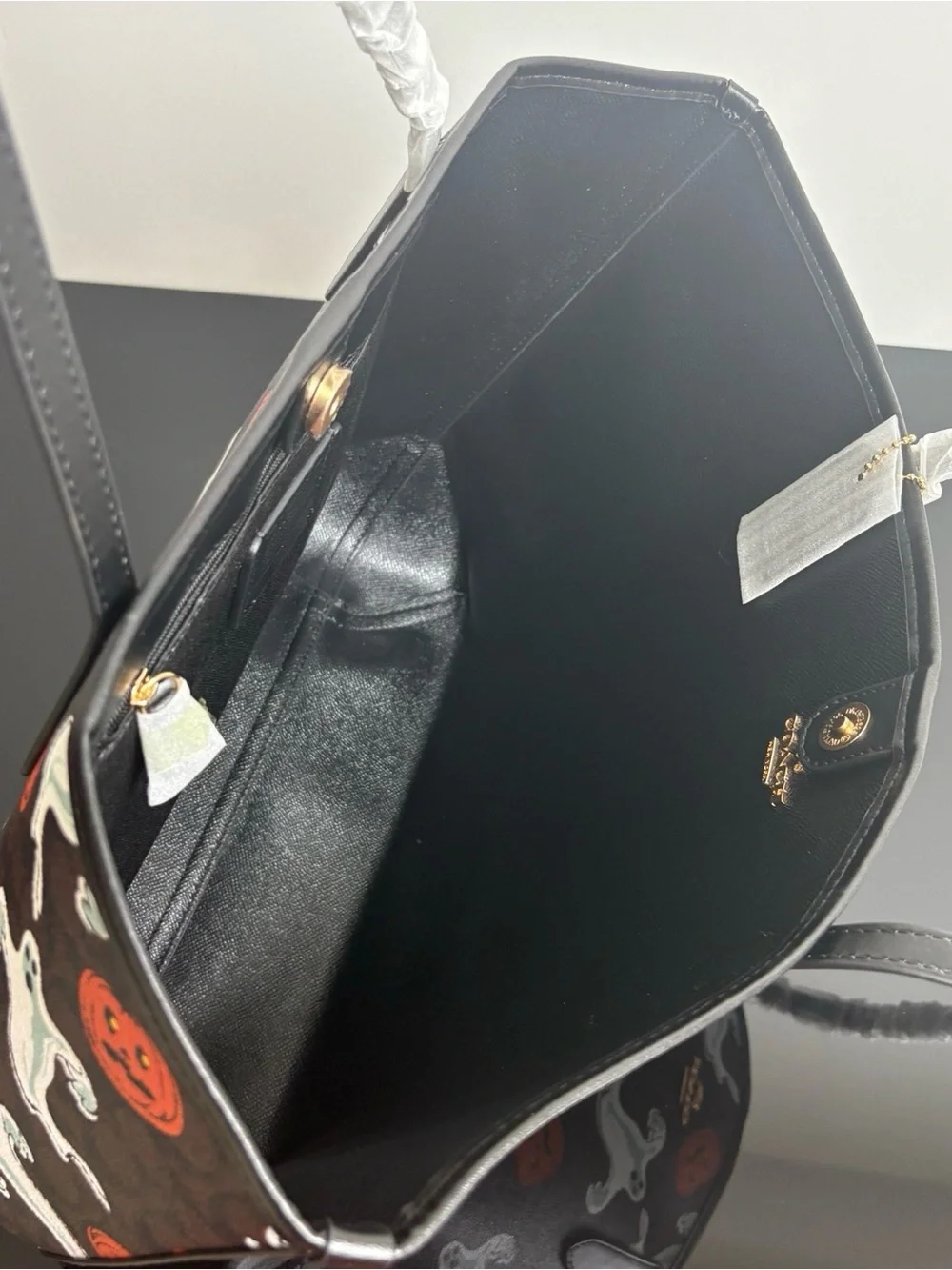 Coach Brown Tote with White Ghosts & Orange Jack-o'-lanterns